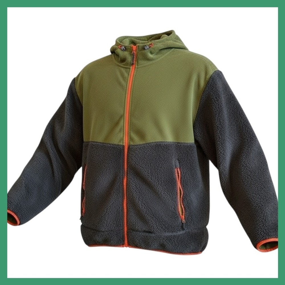 Xersion Outdoor XXL Full Zip Fleece Hoodie Olive Green Sherpa Color Block